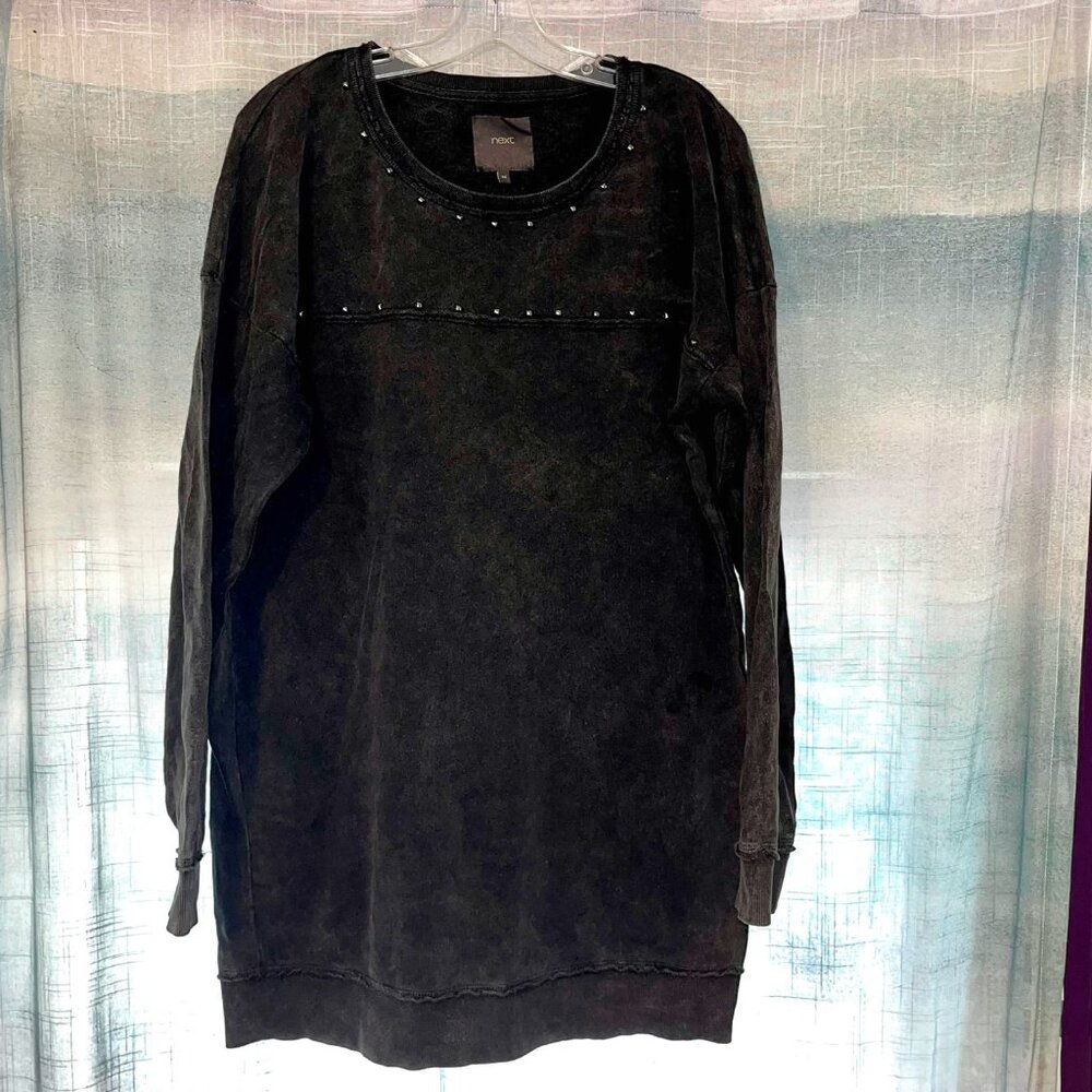 Next charcoal distressed acid wash gray studded sweater size 14